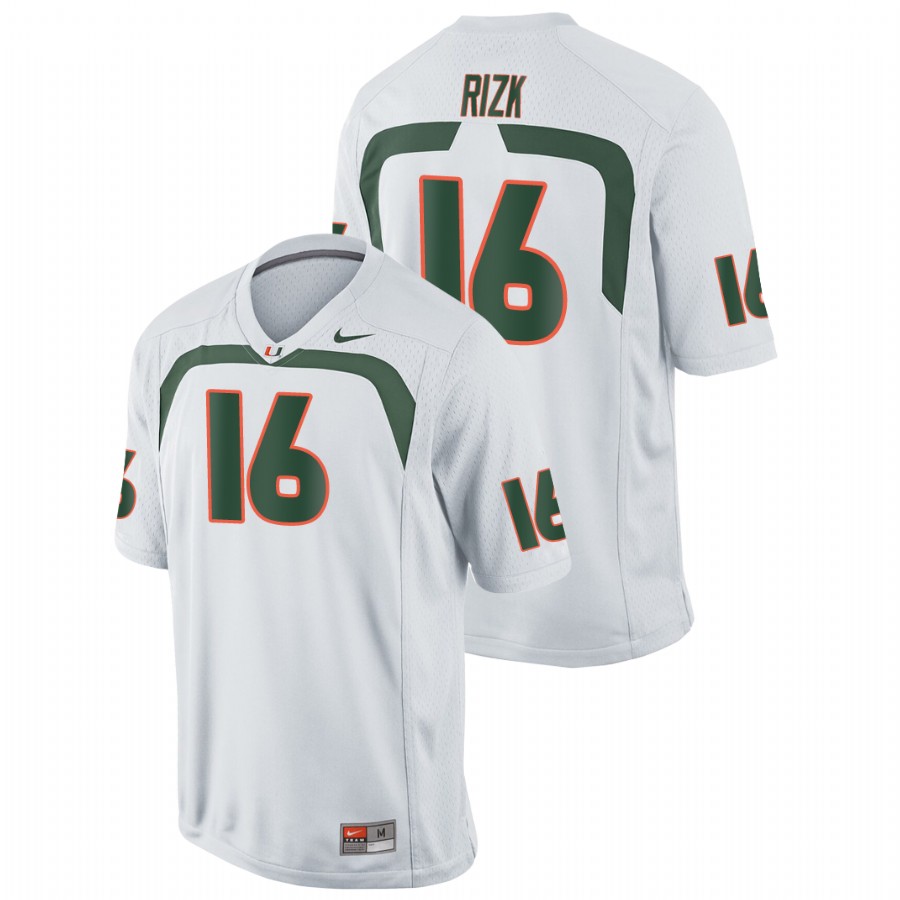 Men's White Miami Hurricanes Ryan Rizk Game College Football Jersey Men's Jersey Miami Hurricanes White Ryan Rizk Game College Football Jersey