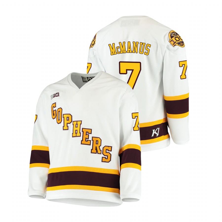 Men's White Minnesota Golden Gophers Brannon McManus 2021 Big Ten Hockey Tournament Champions Throwback Jersey