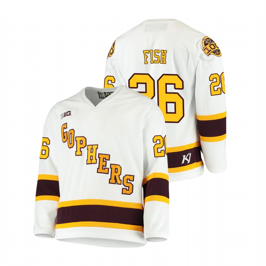 Men's White Minnesota Golden Gophers Carl Fish 2021 Big Ten Hockey Tournament Champions Throwback Jersey