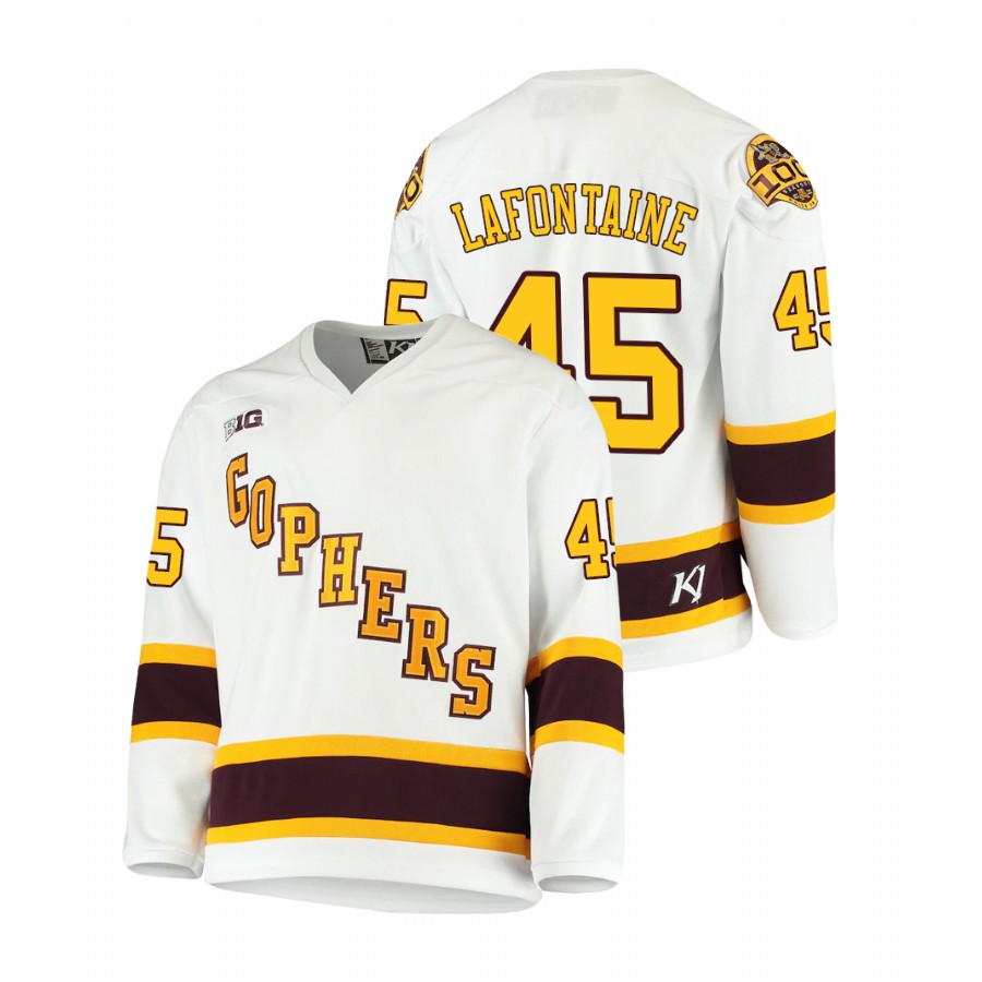 Men's White Minnesota Golden Gophers Jack LaFontaine 2021 Big Ten Hockey Tournament Champions Throwback Jersey