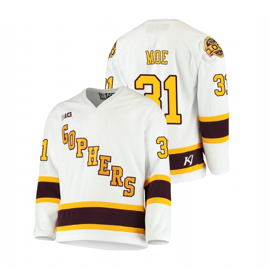 Men's White Minnesota Golden Gophers Jared Moe 2021 Big Ten Hockey Tournament Champions Throwback Jersey