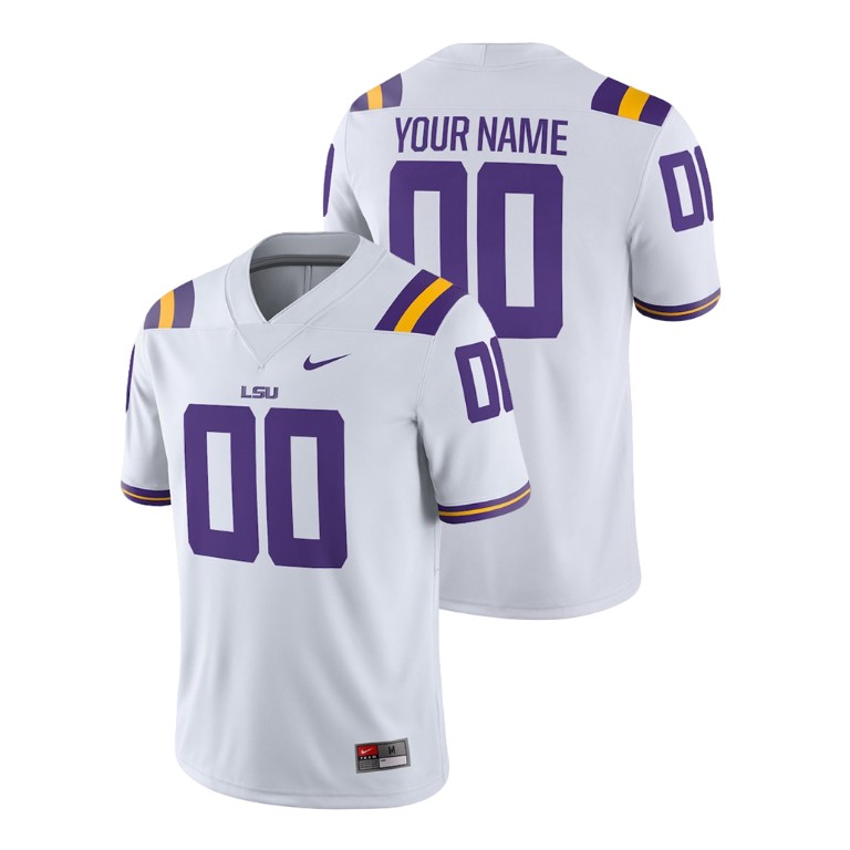 Men's White Nike Custom College Football LSU Tigers 2018 Game Jersey