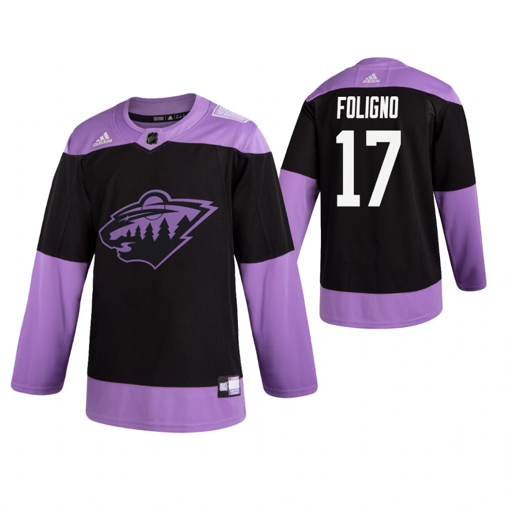 Men's Wild #17 Marcus Foligno Practice Hockey Fights Cancer Jersey Black