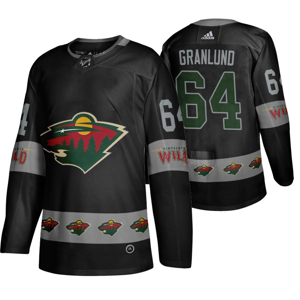 Men's Wild #64 Mikael Granlund Logo sleeve Breakaway Jersey Black
