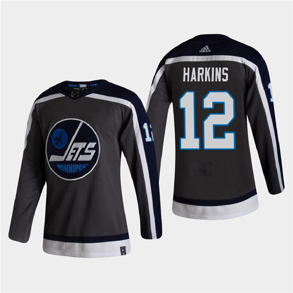 Men's Winnipeg Jets #12 Jansen Harkins adidas Gray 2021 NHL Season Reverse Retro Stitched Jersey Stitched