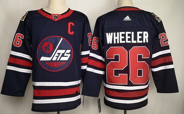Men's Winnipeg Jets #26 Blake Wheeler adidas 2019-20 Navy Heritage WHA Classic Jersey Stitched