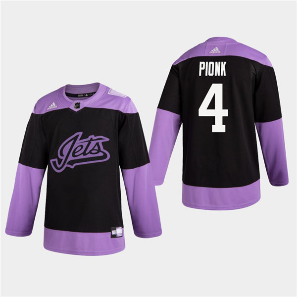 Men's Winnipeg Jets #4 Neal Pionk Adidas Hockey Fights Cancer Practice Black Jersey Stitched