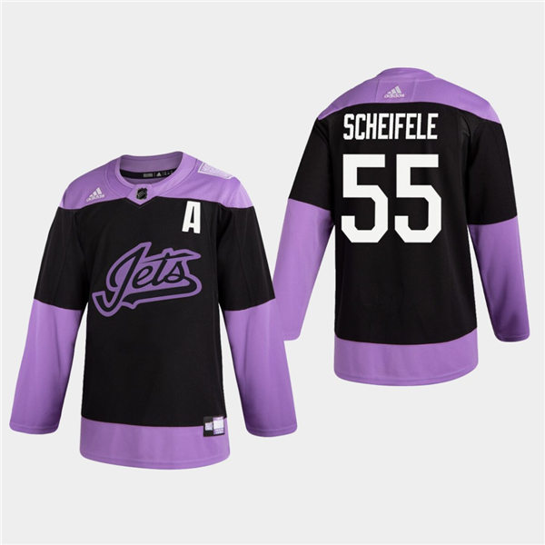 Men's Winnipeg Jets #55 Mark Scheifele Adidas Hockey Fights Cancer Practice Black Jersey Stitched