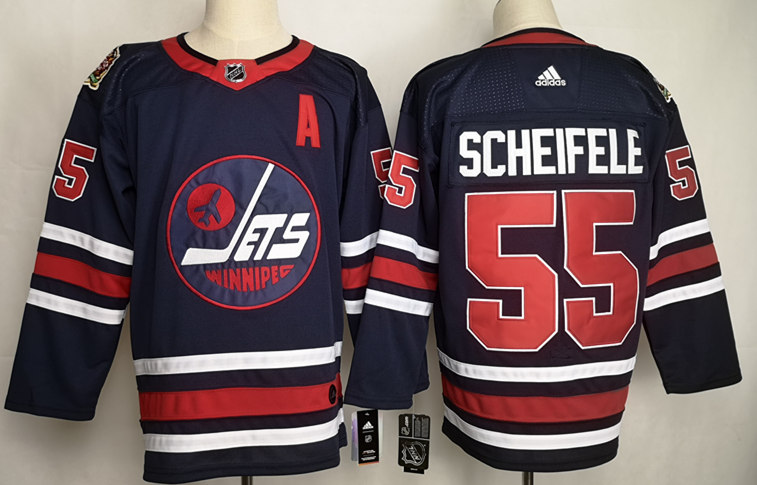 Men's Winnipeg Jets #55 Mark Scheifele adidas 2019-20 Navy Heritage WHA Classic Jersey Stitched