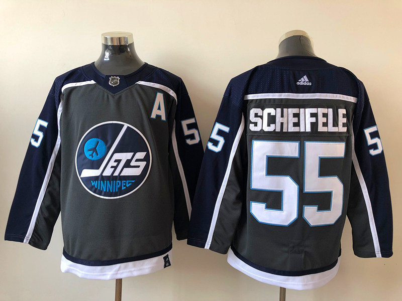 Men's Winnipeg Jets #55 Mark Scheifele adidas Gray 2021 NHL Season Reverse Retro Stitched Jersey Stitched