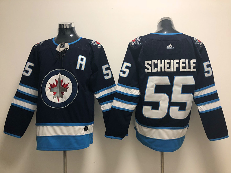 Men's Winnipeg Jets #55 Mark Scheifele adidas Navy Home Jersey Stitched