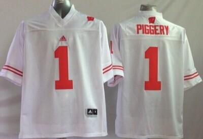 Men's Wisconsin Badgers #1 Piggery White College Football Jersey
