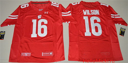Men's Wisconsin Badgers #16 Russell Wilson Red Stitched College Football Under Armour NCAA Jersey 