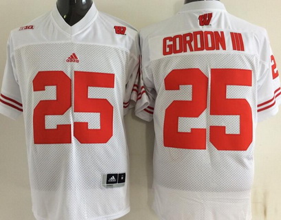Men's Wisconsin Badgers #25 Melvin Gordon III White College Football Jersey