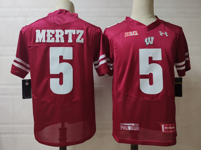 Men's Wisconsin Badgers #5 Graham Mertz Under Armour College Football Jersey - Red