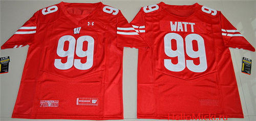 Men's Wisconsin Badgers #99 J. J. Watt Red Stitched College Football Under Armour NCAA Jersey 