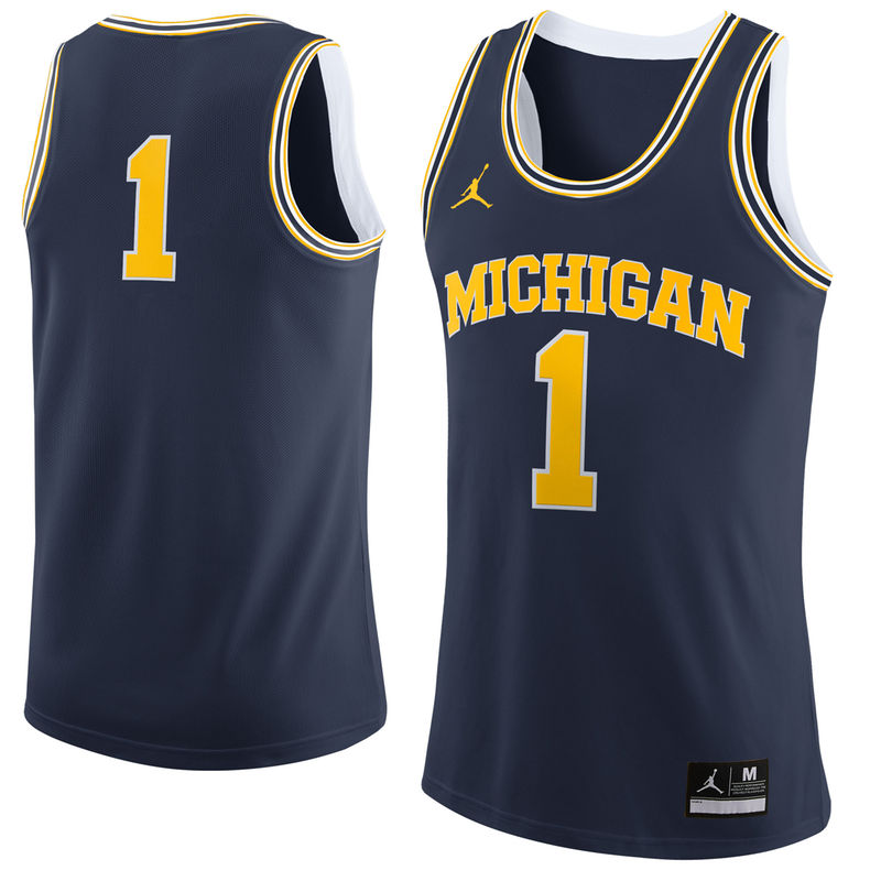 Men's Wolverines #1 Navy Basketball Replica Jersey