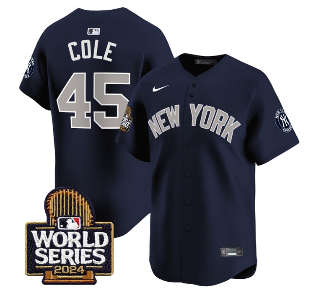 Men's Yankees 2024 World Series Vapor Premier Limited Jersey - All Stitched  ALTERNATE 45 GERRIT COLE