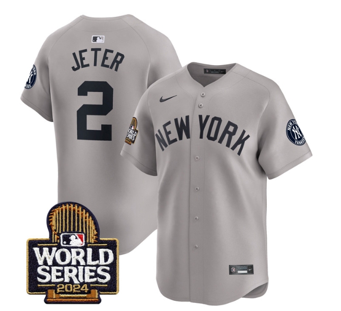 Men's Yankees 2024 World Series Vapor Premier Limited Jersey - All Stitched  GRAY 2 DEREK JETER