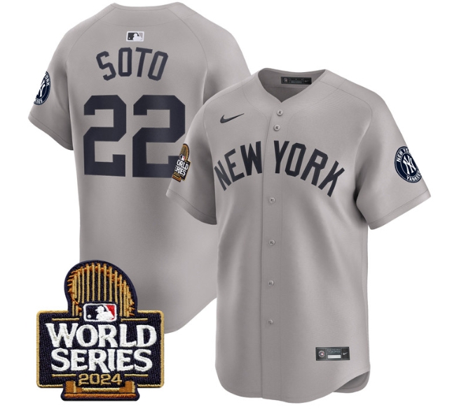 Men's Yankees 2024 World Series Vapor Premier Limited Jersey - All Stitched  GRAY 22 JUAN SOTO