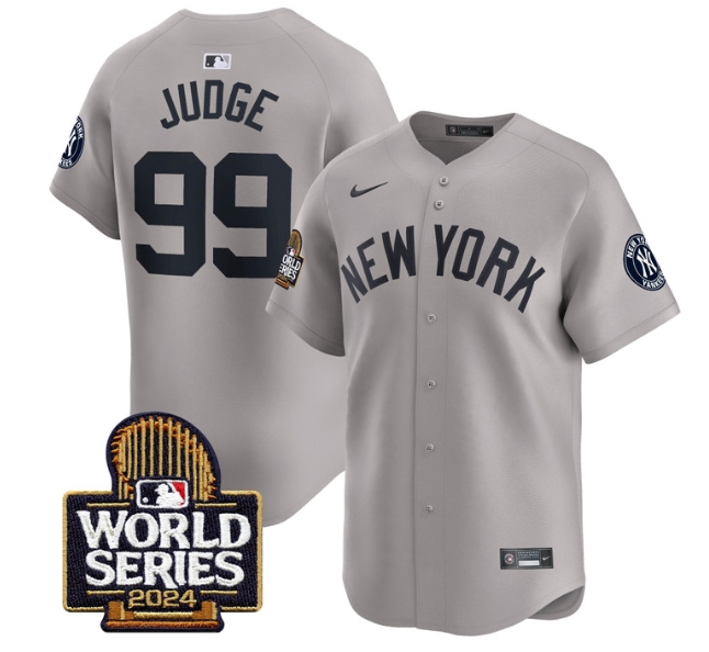 Men's Yankees 2024 World Series Vapor Premier Limited Jersey - All Stitched  GRAY 99 AARON JUDGE