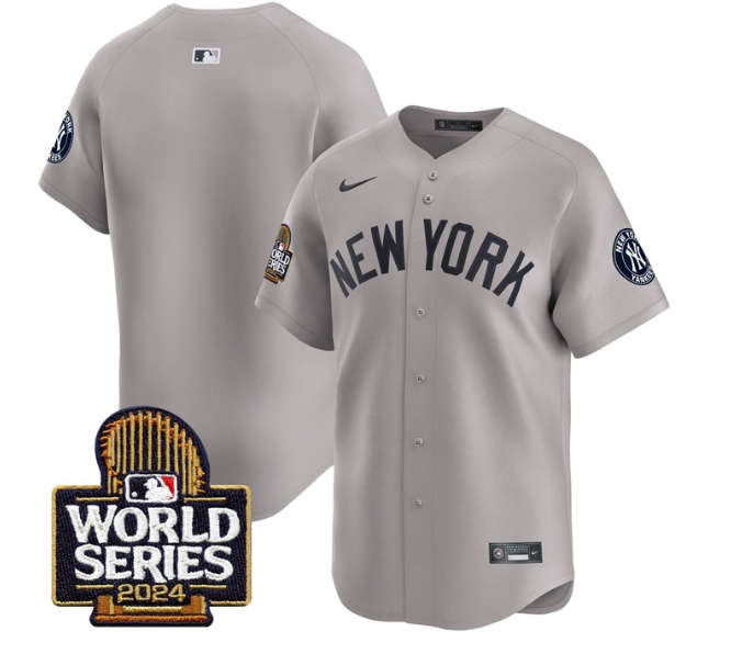 Men's Yankees 2024 World Series Vapor Premier Limited Jersey - All Stitched  GRAY Blank