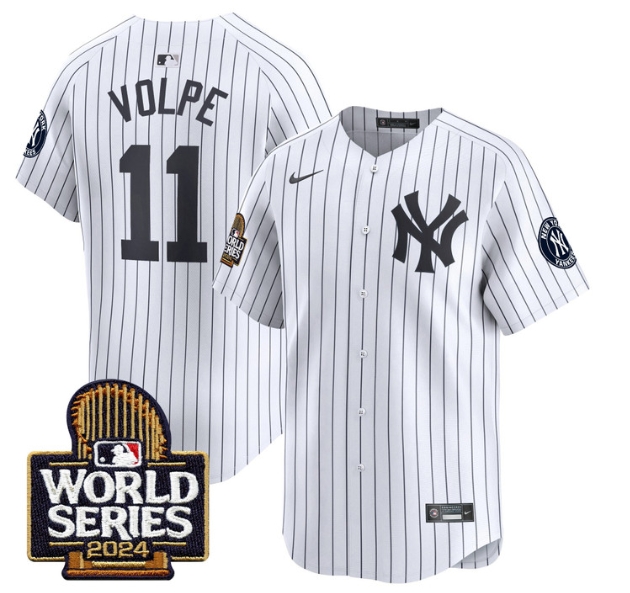 Men's Yankees 2024 World Series Vapor Premier Limited Jersey - All Stitched  WHITE 11 ANTHONY VOLPE