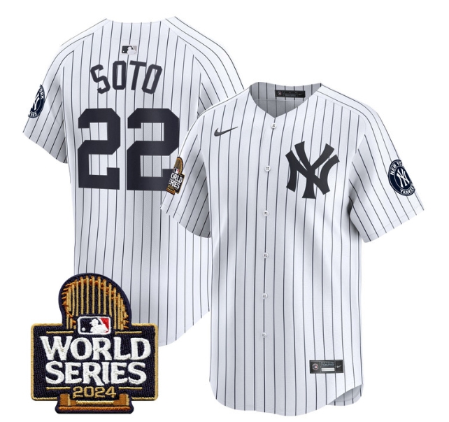 Men's Yankees 2024 World Series Vapor Premier Limited Jersey - All Stitched  WHITE 22 JUAN SOTO