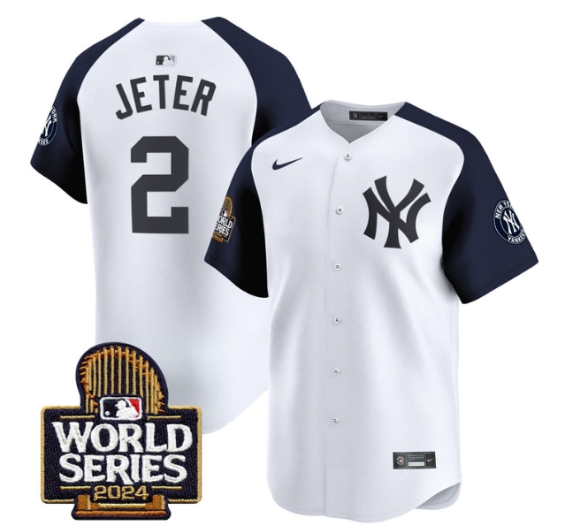Men's Yankees 2024 World Series Vapor Premier Limited Jersey - All Stitched  WHITE ALTERNATE 2 DEREK JETER