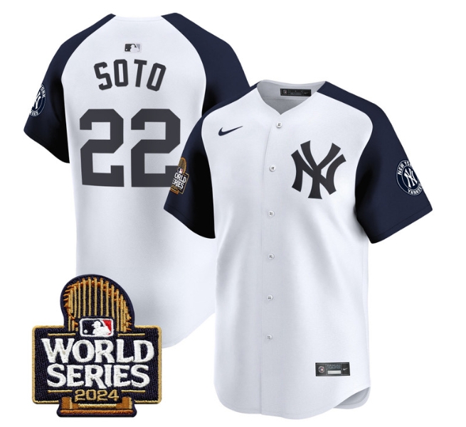 Men's Yankees 2024 World Series Vapor Premier Limited Jersey - All Stitched  WHITE ALTERNATE 22 JUAN SOTO