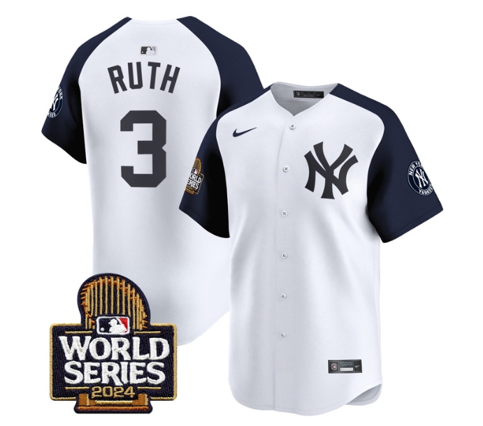 Men's Yankees 2024 World Series Vapor Premier Limited Jersey - All Stitched  WHITE ALTERNATE 3 BABE RUTH
