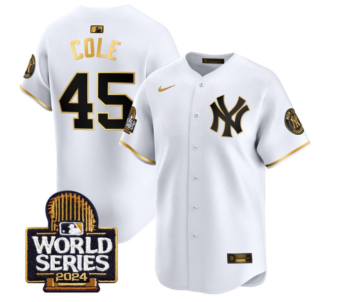Men's Yankees 2024 World Series Vapor Premier Limited Jersey - All Stitched  WHITE GOLD