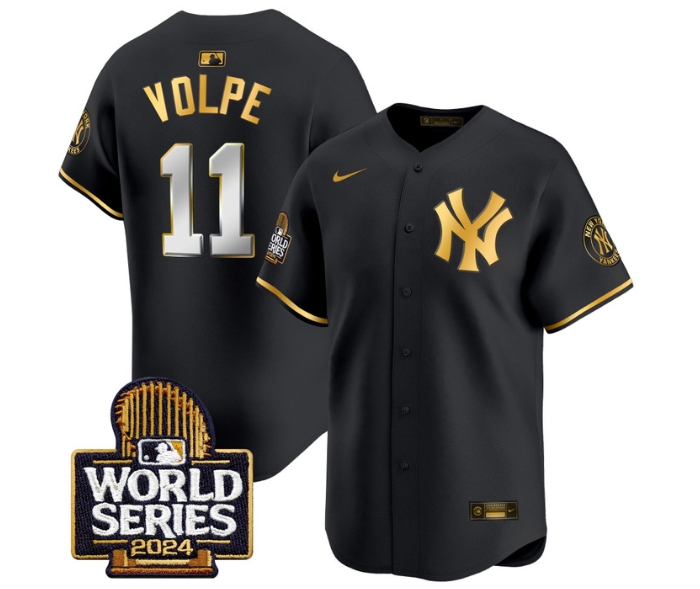 Men's Yankees 2024 World Series Vapor Premier Limited Jersey - All Stitched BLACK GOLD 11 ANTHONY VOLPE