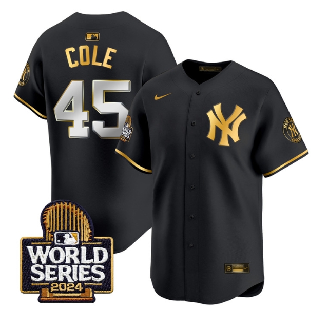 Men's Yankees 2024 World Series Vapor Premier Limited Jersey - All Stitched BLACK GOLD