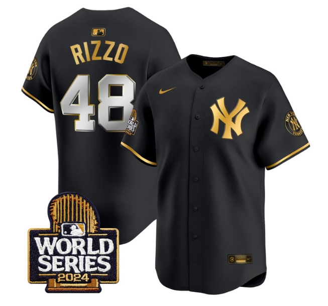 Men's Yankees 2024 World Series Vapor Premier Limited Jersey - All Stitched BLACK GOLD 48 ANTHONY RIZZO