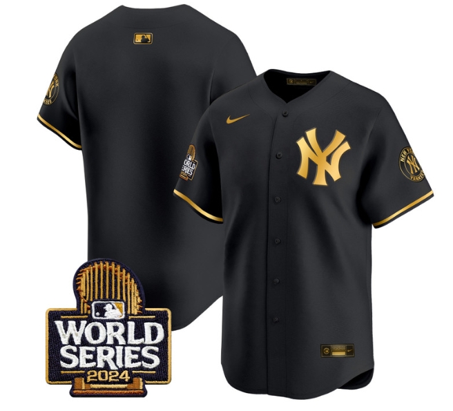 Men's Yankees 2024 World Series Vapor Premier Limited Jersey - All Stitched BLACK GOLD Blank