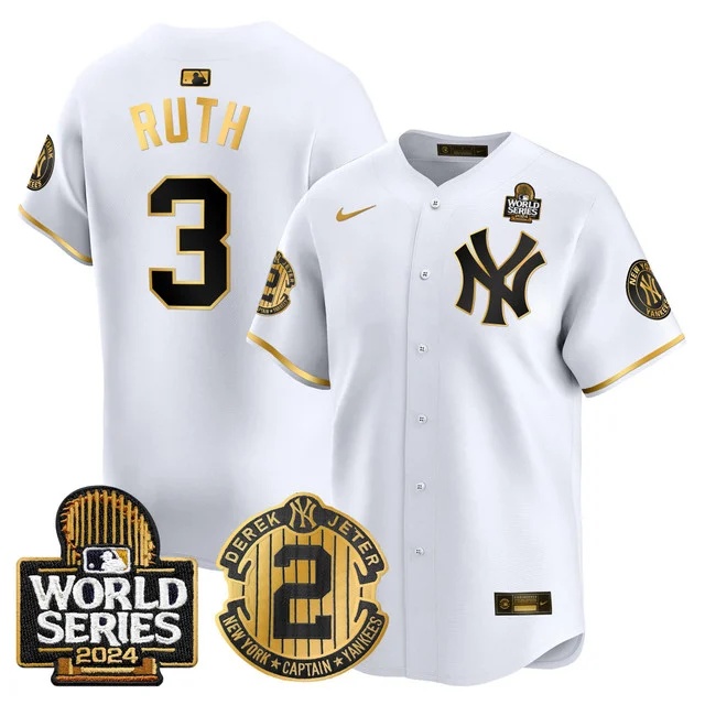 Men's Yankees Derek Jeter Patch 2024 World Series Vapor Premier Limited Jersey - All Stitched