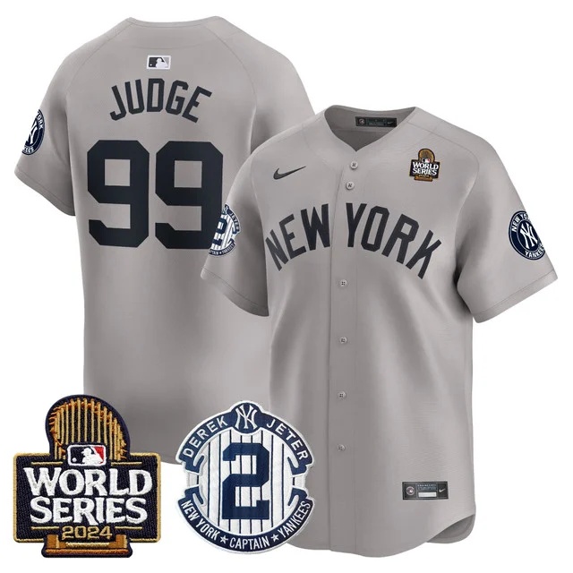 Men's Yankees Derek Jeter Patch 2024 World Series Vapor Premier Limited Jersey - All Stitched Aaron Judge    99