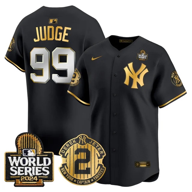 Men's Yankees Derek Jeter Patch 2024 World Series Vapor Premier Limited Jersey - All Stitched Aaron Judge