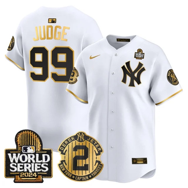 Men's Yankees Derek Jeter Patch 2024 World Series Vapor Premier Limited Jersey - All Stitched Aaron Judge99