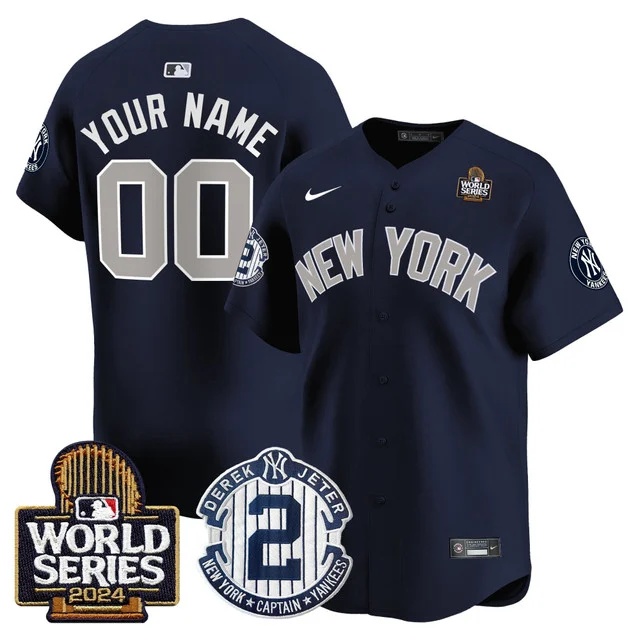 Men's Yankees Derek Jeter Patch 2024 World Series Vapor Premier Limited Jersey - All Stitched Alternate