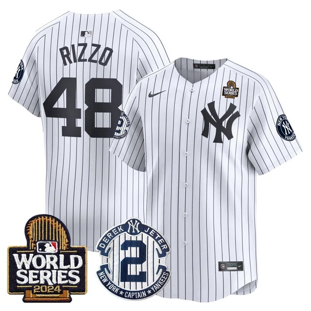 Men's Yankees Derek Jeter Patch 2024 World Series Vapor Premier Limited Jersey - All Stitched Anthony Rizzo   48