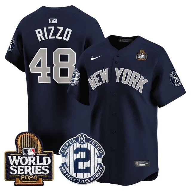 Men's Yankees Derek Jeter Patch 2024 World Series Vapor Premier Limited Jersey - All Stitched Anthony Rizzo48
