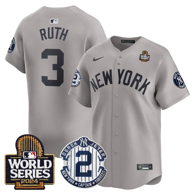 Men's Yankees Derek Jeter Patch 2024 World Series Vapor Premier Limited Jersey - All Stitched Babe Ruth   3