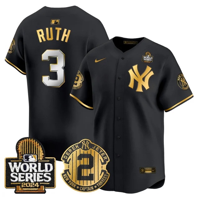 Men's Yankees Derek Jeter Patch 2024 World Series Vapor Premier Limited Jersey - All Stitched Babe Ruth