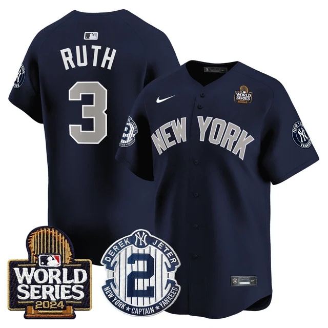 Men's Yankees Derek Jeter Patch 2024 World Series Vapor Premier Limited Jersey - All Stitched Babe Ruth 3