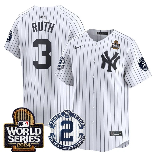 Men's Yankees Derek Jeter Patch 2024 World Series Vapor Premier Limited Jersey - All Stitched Babe Ruth3