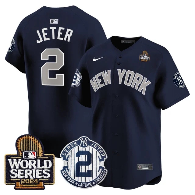 Men's Yankees Derek Jeter Patch 2024 World Series Vapor Premier Limited Jersey - All Stitched Derek Jeter    2