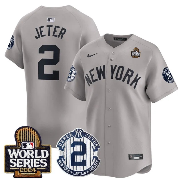 Men's Yankees Derek Jeter Patch 2024 World Series Vapor Premier Limited Jersey - All Stitched Derek Jeter   2