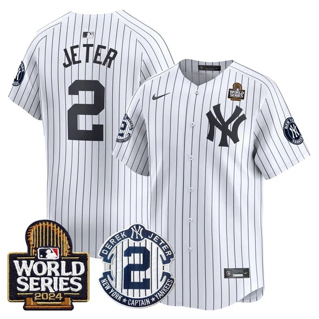 Men's Yankees Derek Jeter Patch 2024 World Series Vapor Premier Limited Jersey - All Stitched Derek Jeter 2